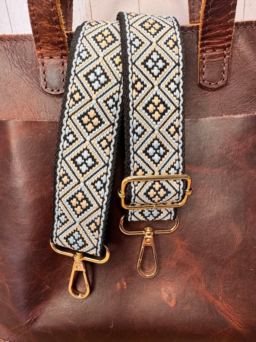 Black Blue Squares Purse Strap Crossbody Bag Strap NEW Boho Bag Strap